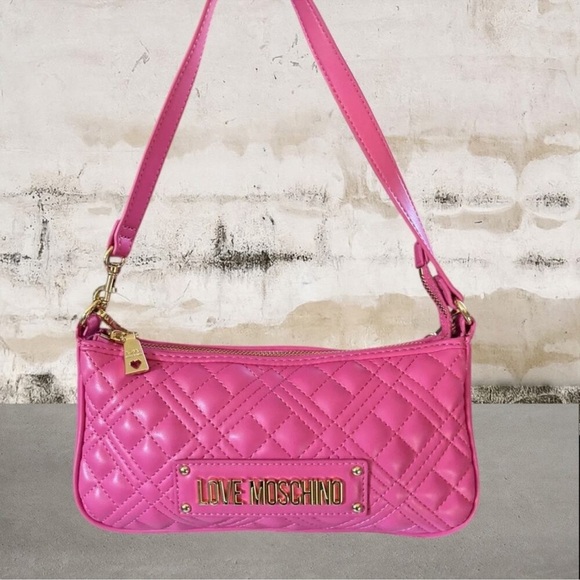 Love Moschino NWOT Hot Pink Quilted Logo Shoulder Bag - Picture 2 of 14